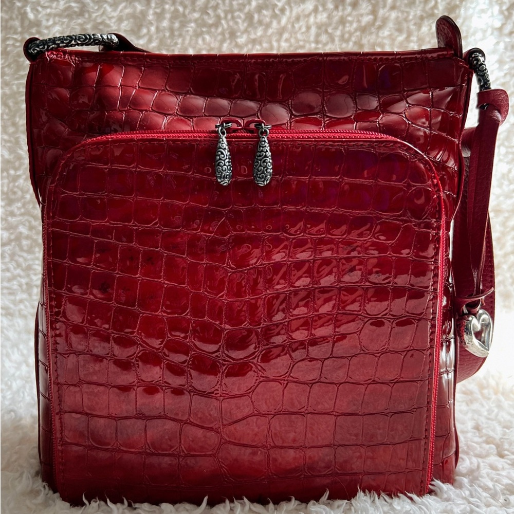 Brighton Sonny Tote Bag Patent Leather Croc Embossed Cherry Red E163161